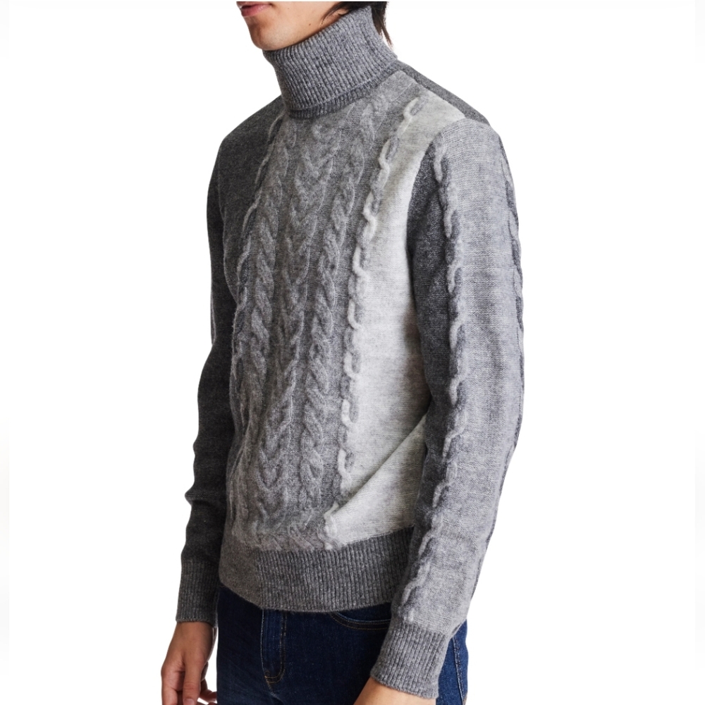 NWT Paisley & Gray TRICOLOR CABLE TURTLENECK Size M- TRI GREY - Picture 4 of 9
